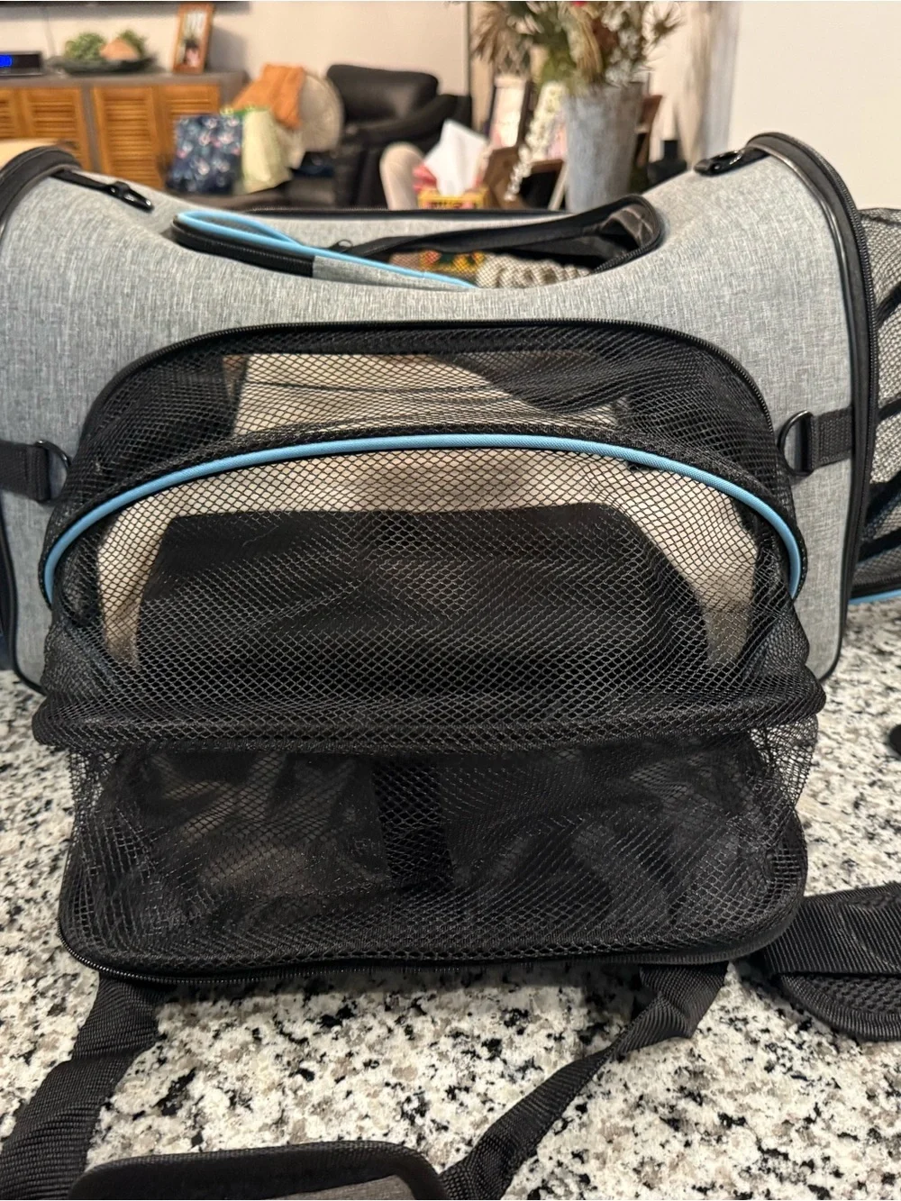 Pet  carrier Gray and Light Blue Soft-Sided Pet Carrier with Removable Strap